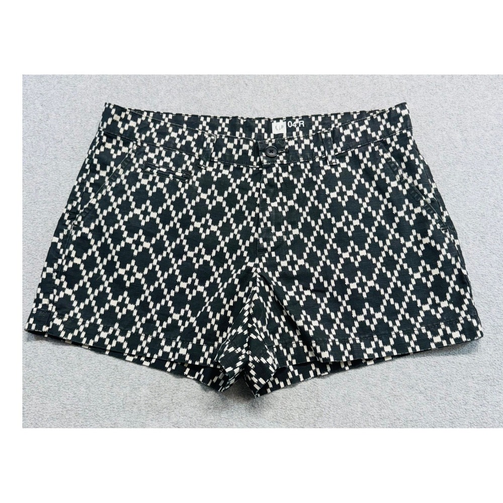 Gap Chino Shorts Womens 04R Black White Geometric Diamond Ikat Print Mid Rise